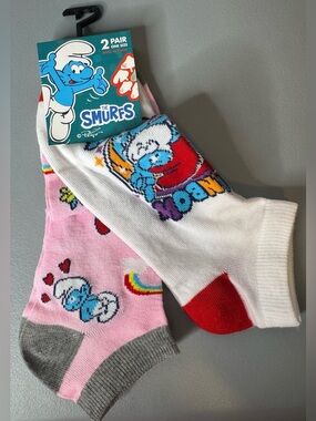 The Smurfs 2-Pack Ankle Socks one size rainbow smurfette hearts love hefty